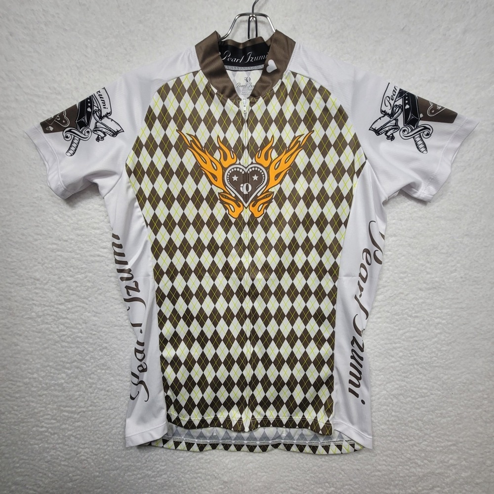 Pearl Izumi For Women LTD Jersey Shirt Full Zip Argyle Brown/White Size Medium